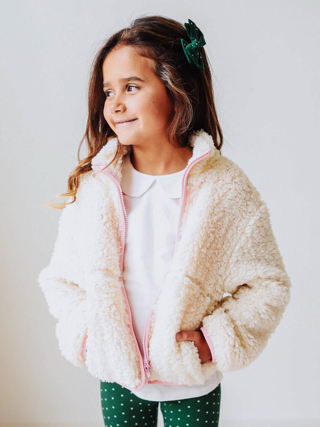 Sherpa Full Zip Jacket - Cream Polyester Mesh Lined Cuffs