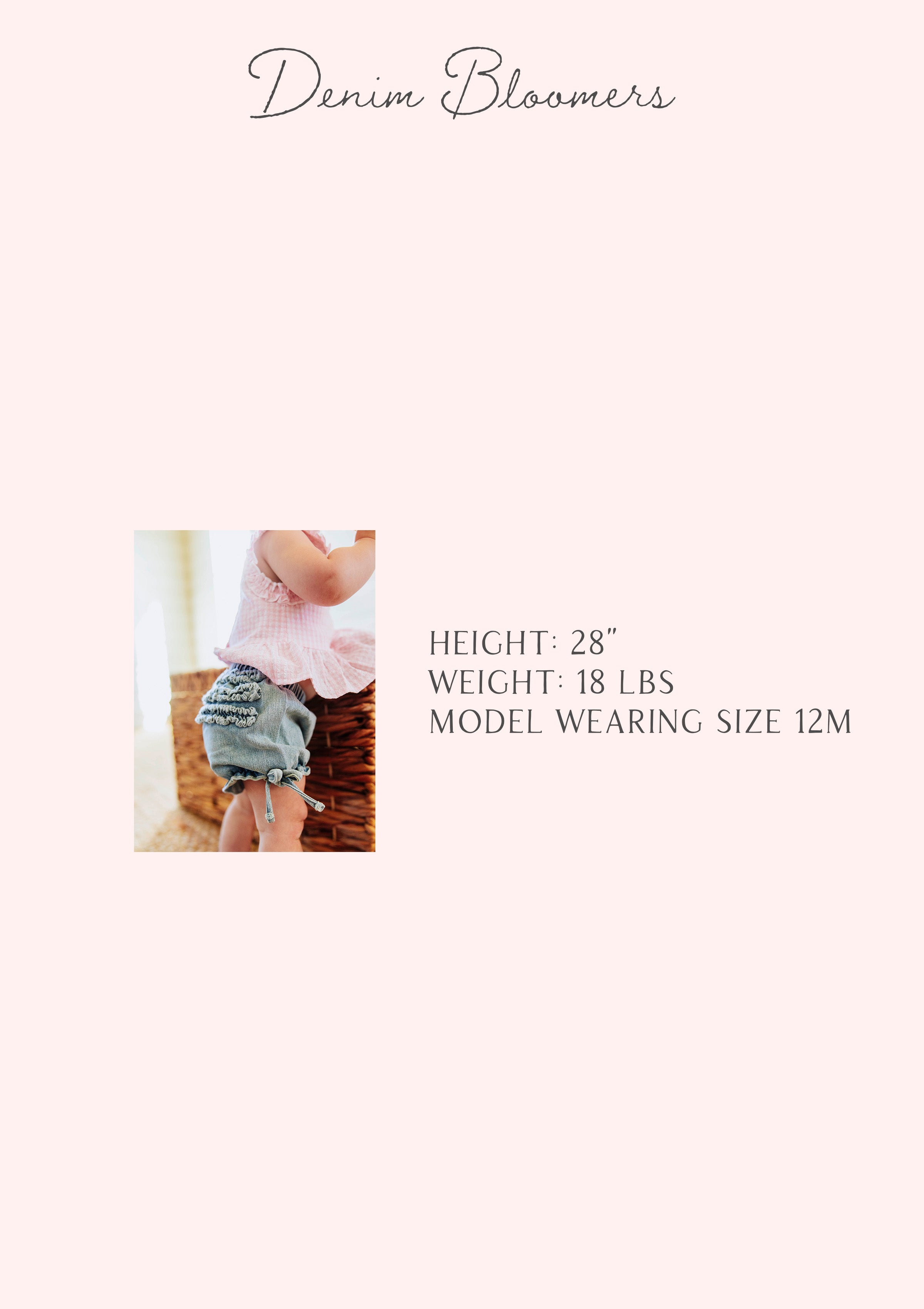 Denim Bloomers - Light Wash Cotton Lined Elastic Ruffled