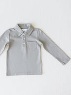 Long Sleeve Polo Shirt - Steel Gray Unisex Button
