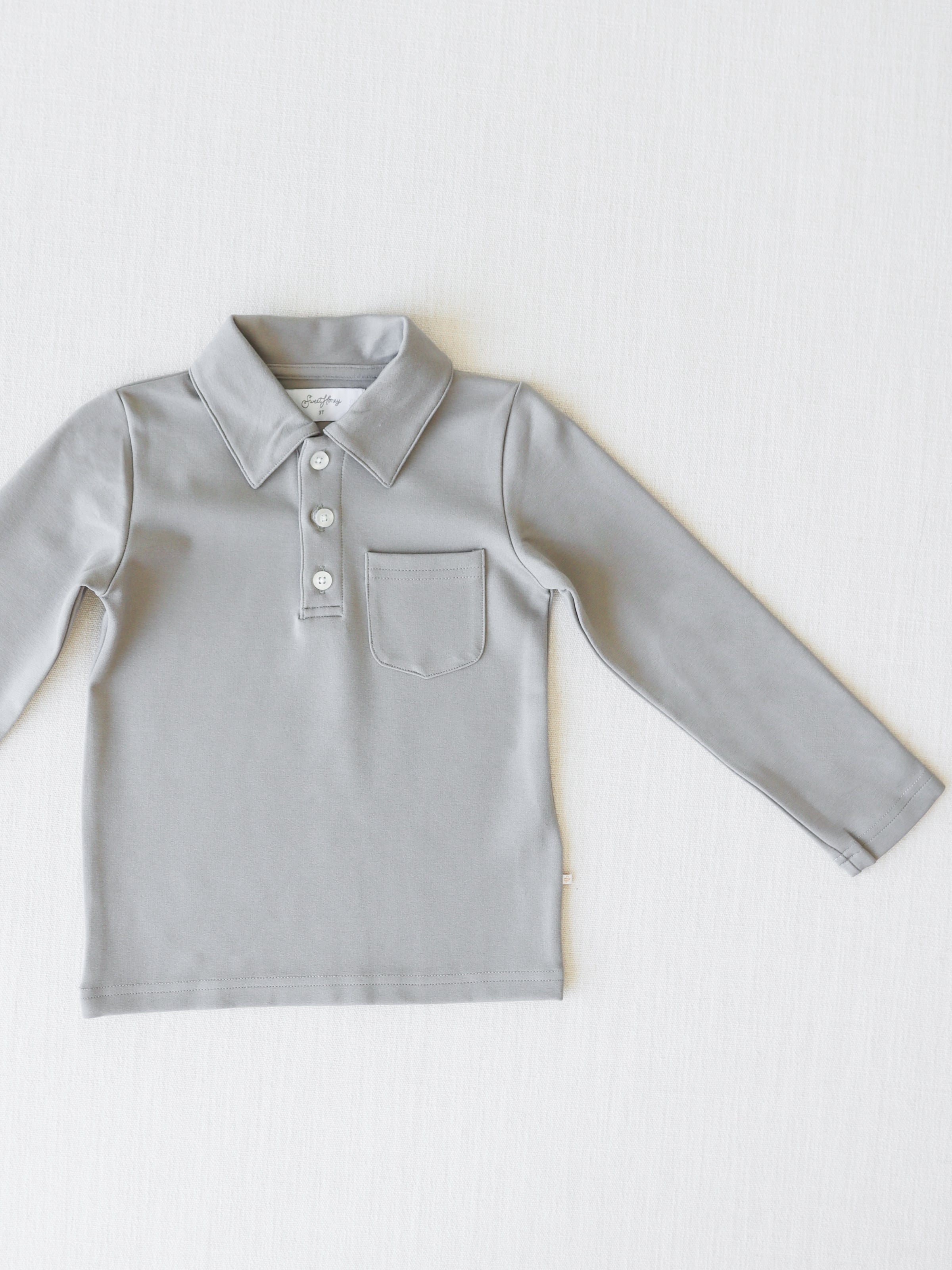 Long Sleeve Polo Shirt - Steel Gray Unisex Button