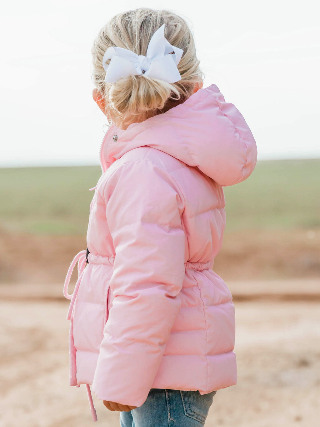 Puffer Jacket - Rose Mist Nylon Zip Hood Pockets Toggle Waist