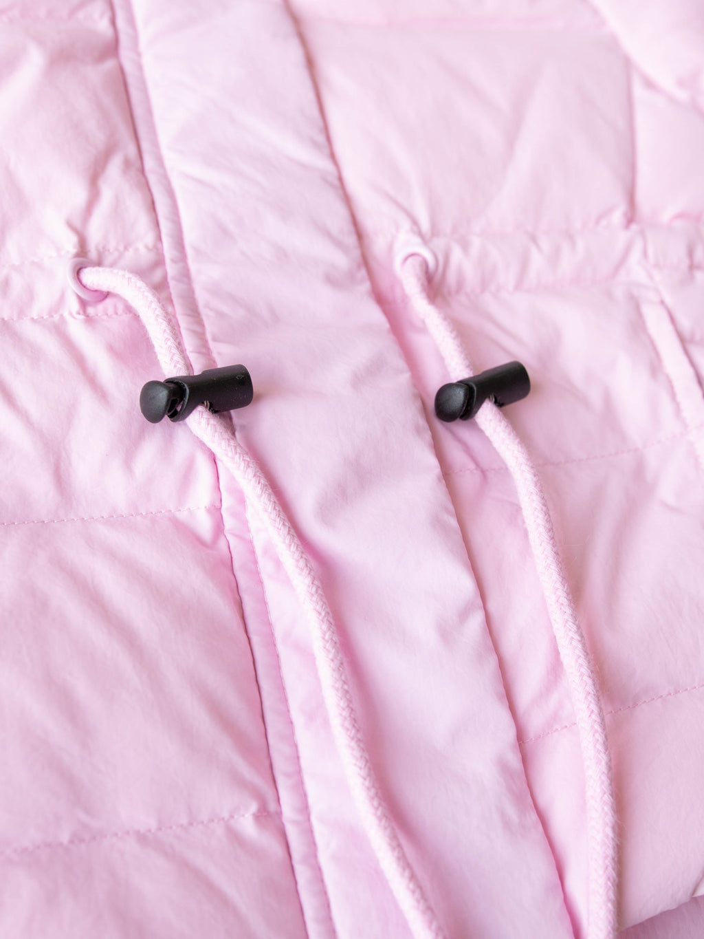 Puffer Jacket - Rose Mist Nylon Zip Hood Pockets Toggle Waist