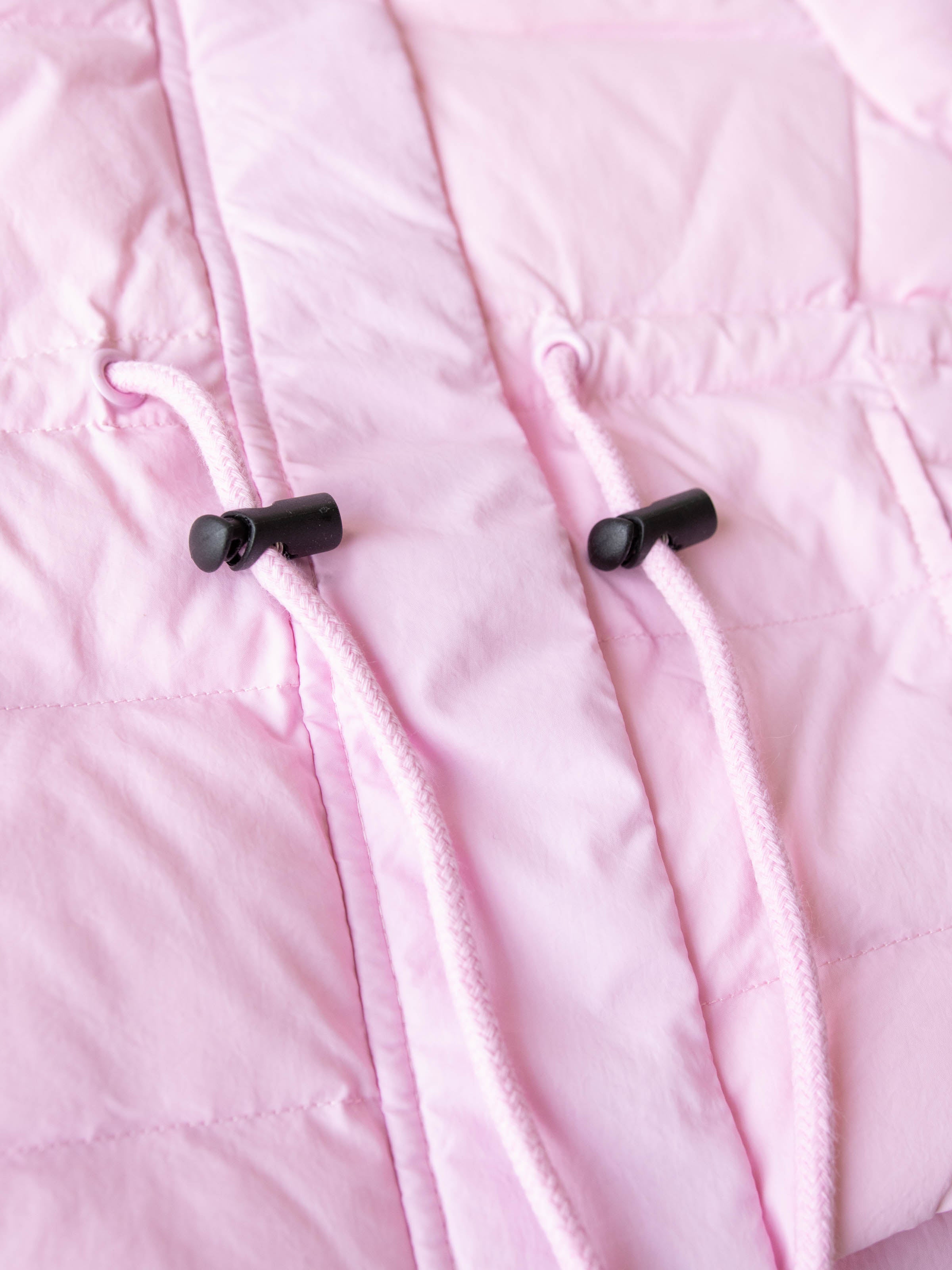 Puffer Jacket - Rose Mist Nylon Zip Hood Pockets Toggle Waist