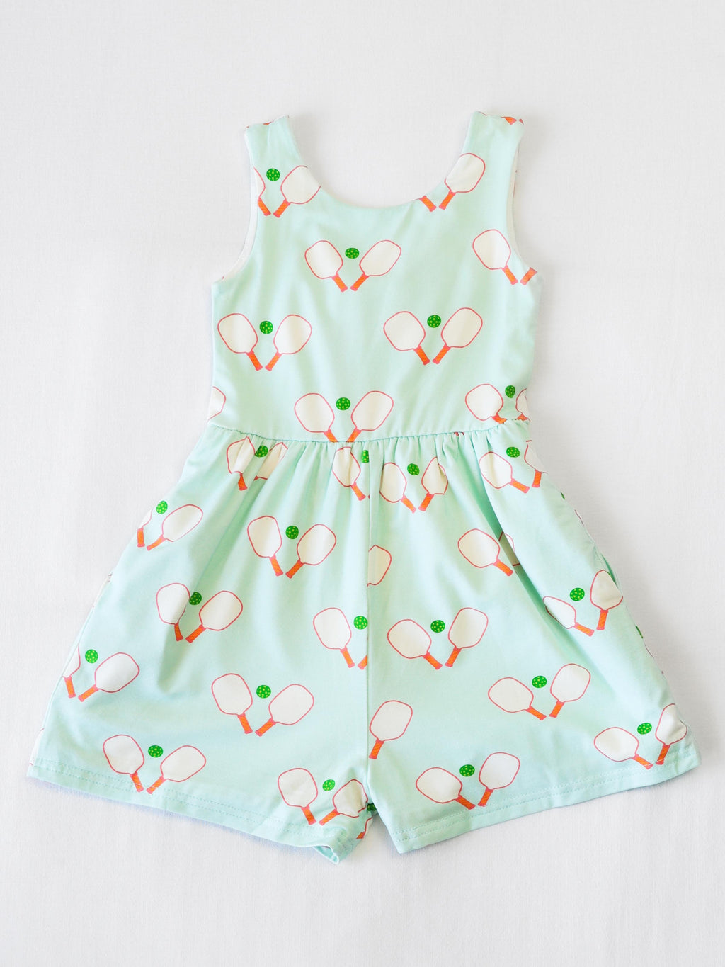 Short Leggy Romper - Pickleball Print Lined Hidden Pockets