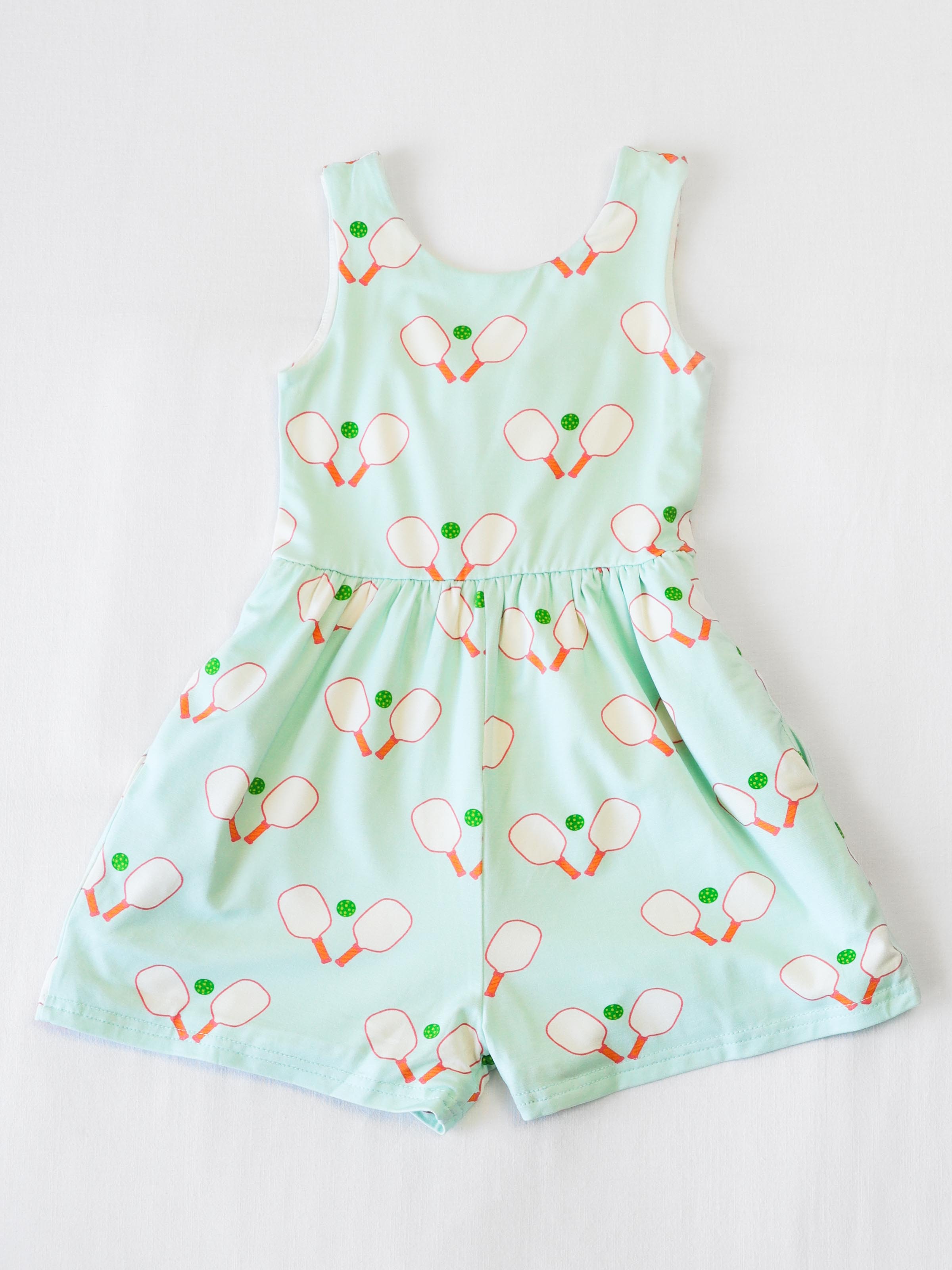 Short Leggy Romper - Pickleball Print Lined Hidden Pockets