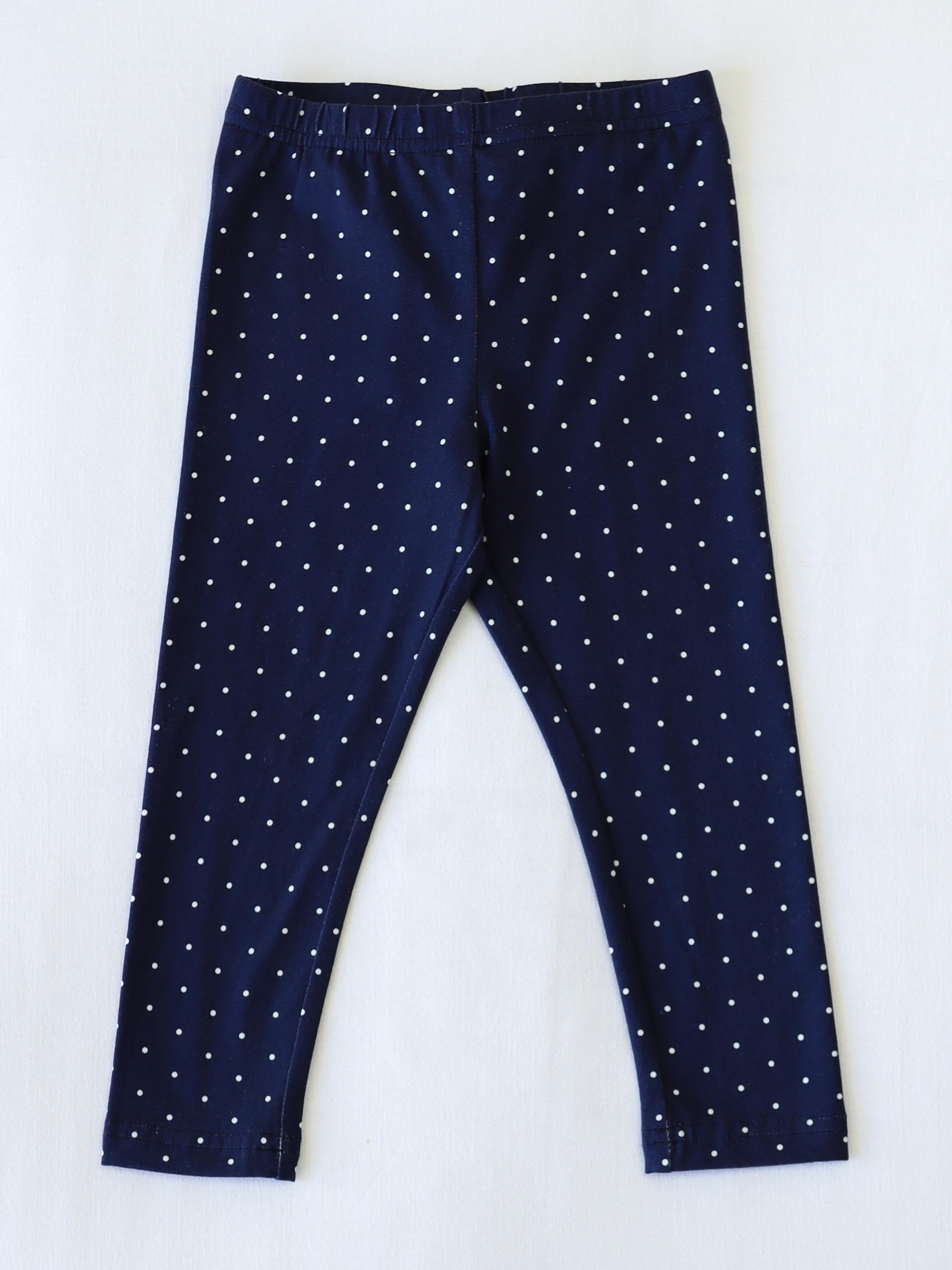Stretch Leggings - Navy Dotty Cotton Elastic Waistband