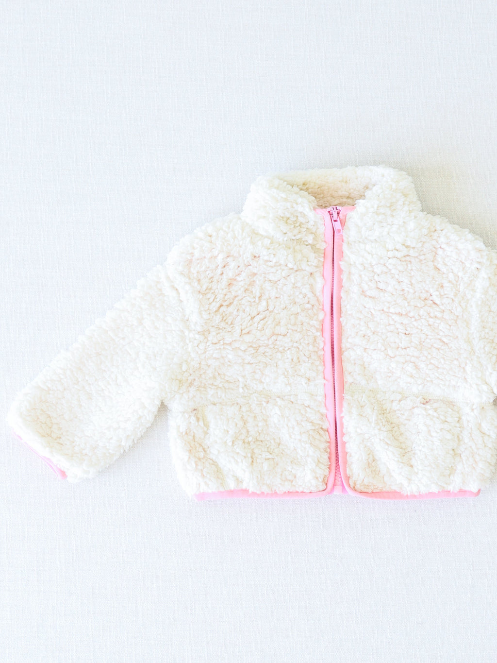 Sherpa Full Zip Jacket - Cream Polyester Mesh Lined Cuffs