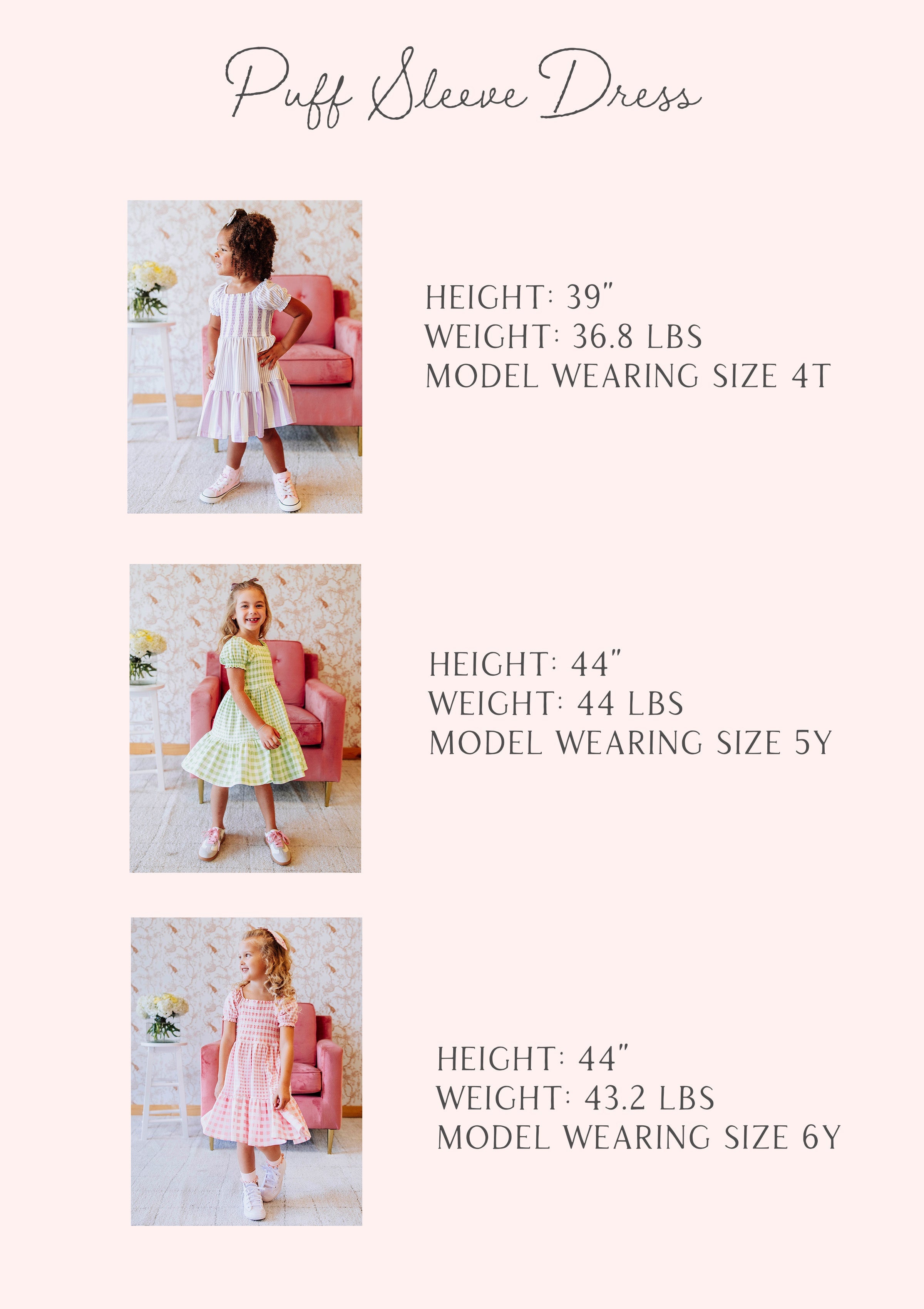 Puff Sleeve Dress - Pink Gingham Cotton Smocked Elastic Sleeves