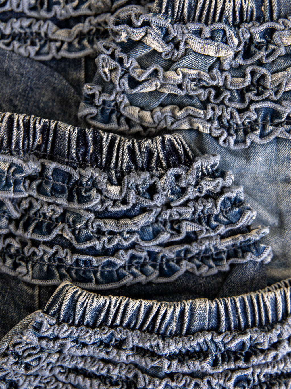 Denim Bloomers - Vintage Wash Lined Elastic Waist Ruffled Bottom