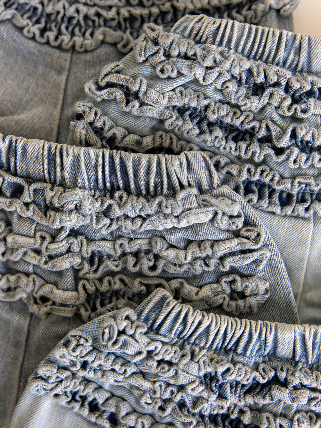 Denim Bloomers - Light Wash Cotton Lined Elastic Ruffled