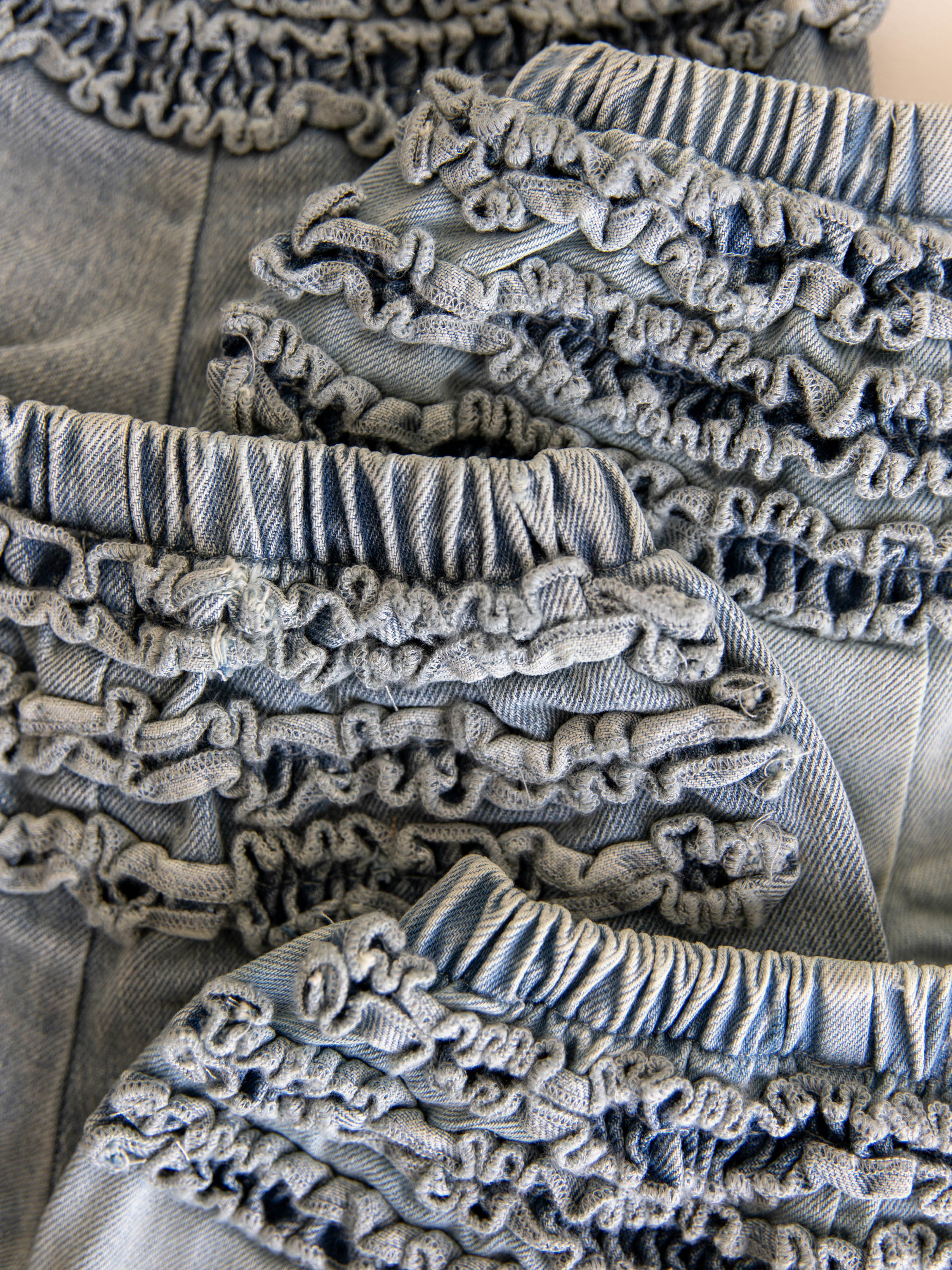 Denim Bloomers - Light Wash Cotton Lined Elastic Ruffled