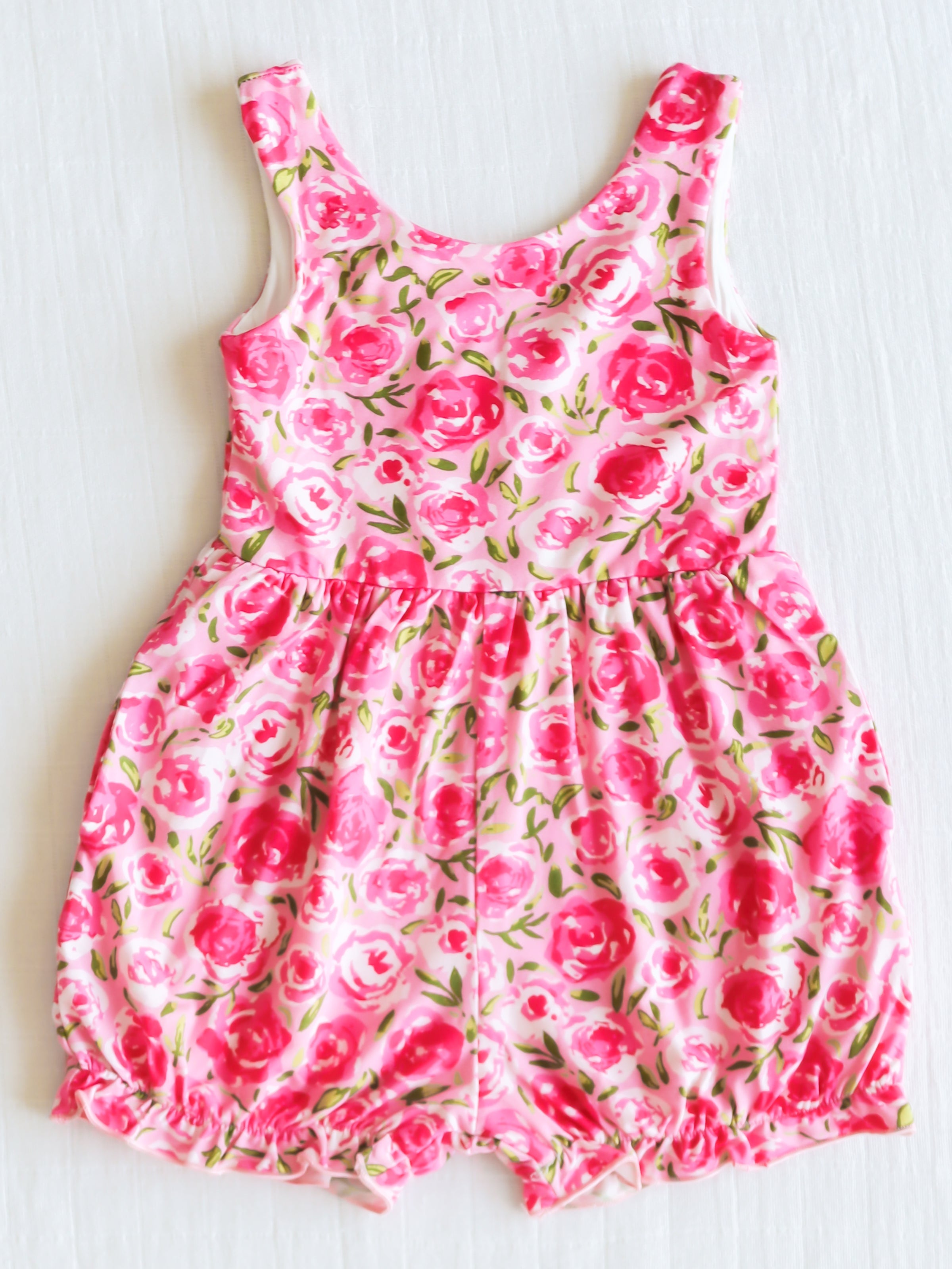 Short Leggy Romper - Covered in Roses Lined Pockets Scoop