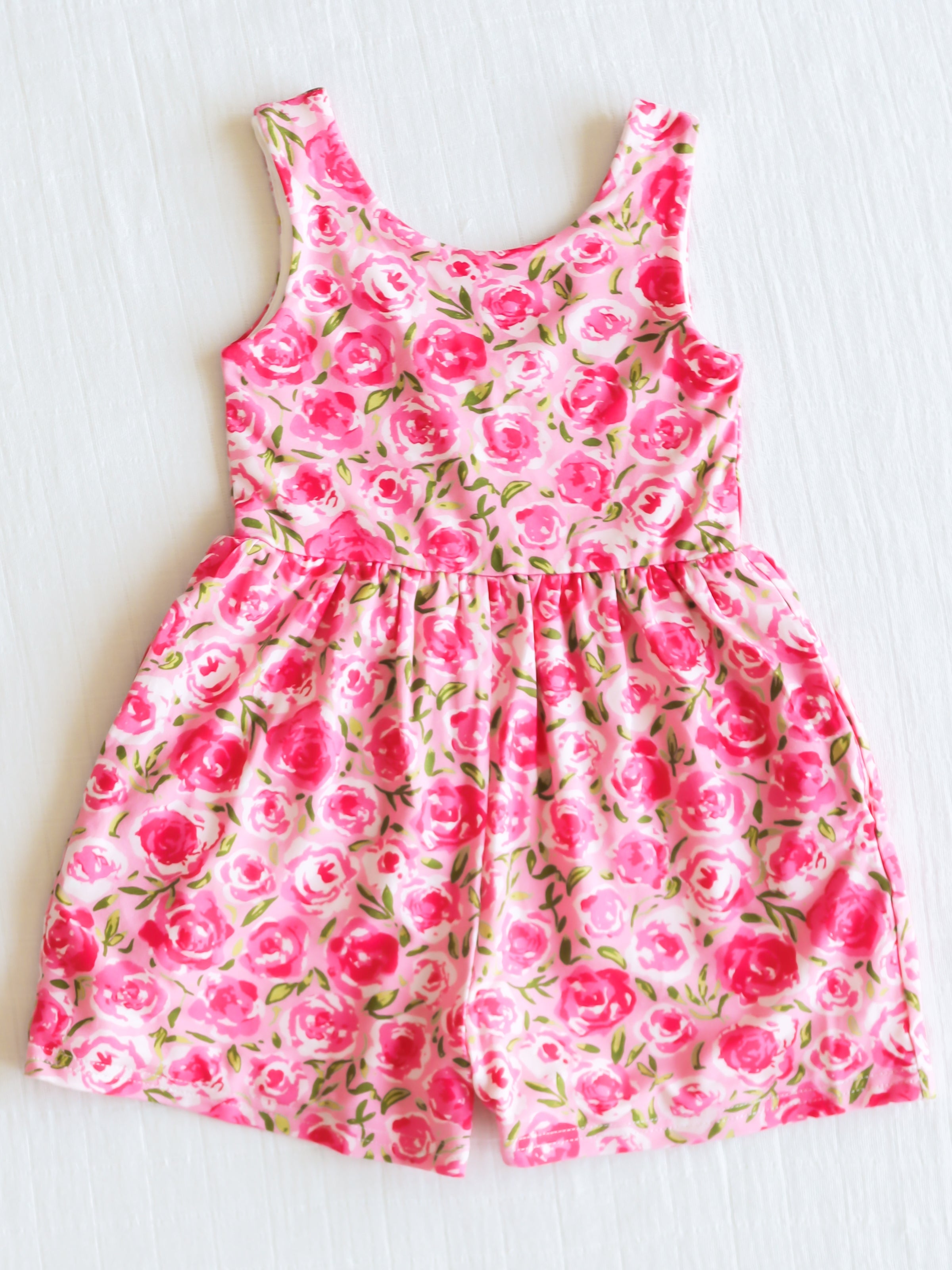 Short Leggy Romper - Covered in Roses Lined Pockets Scoop